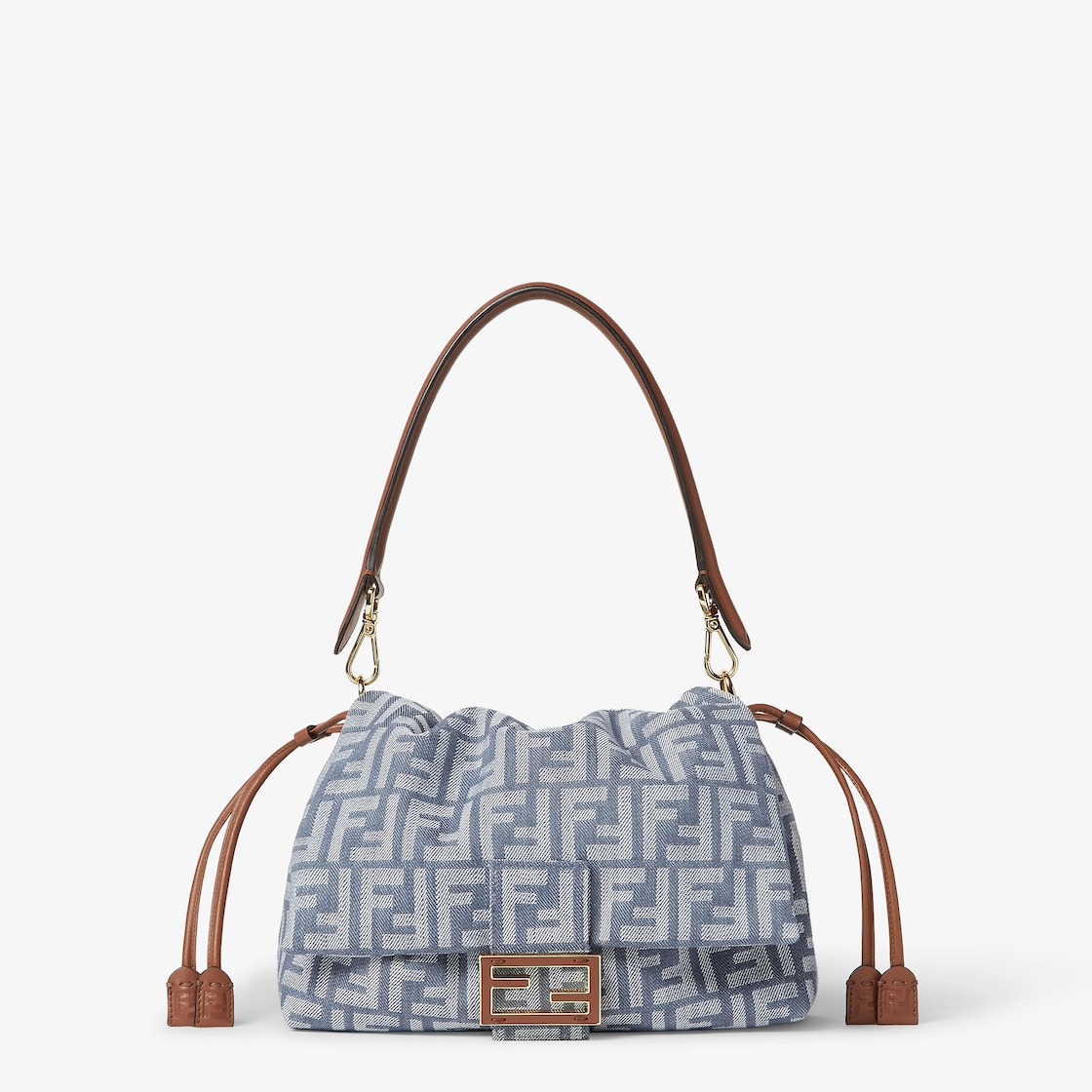 FENDI Mamma Baguette Medium Blue denim-effect FF jacquard bag - Image 1